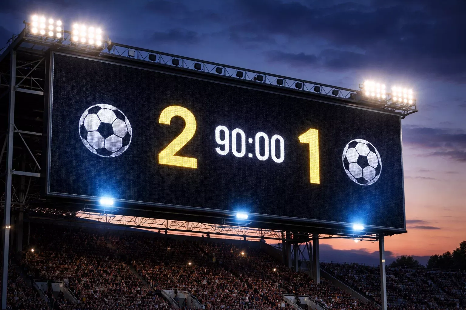 Tabellone elettronico di uno stadio che mostra il punteggio di una partita