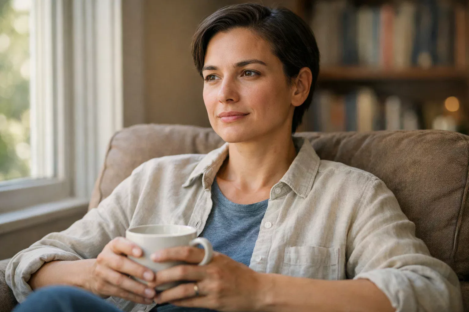 Persona concentrata che riflette con calma prima di prendere una decisione