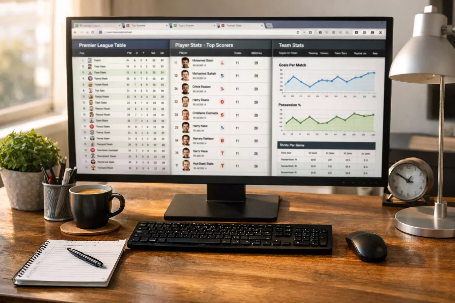 Computer con più schede browser aperte su siti di statistiche