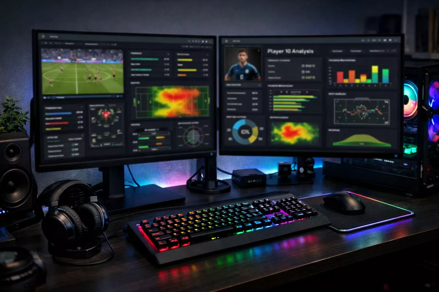 Desktop con software di analisi sportiva professionale