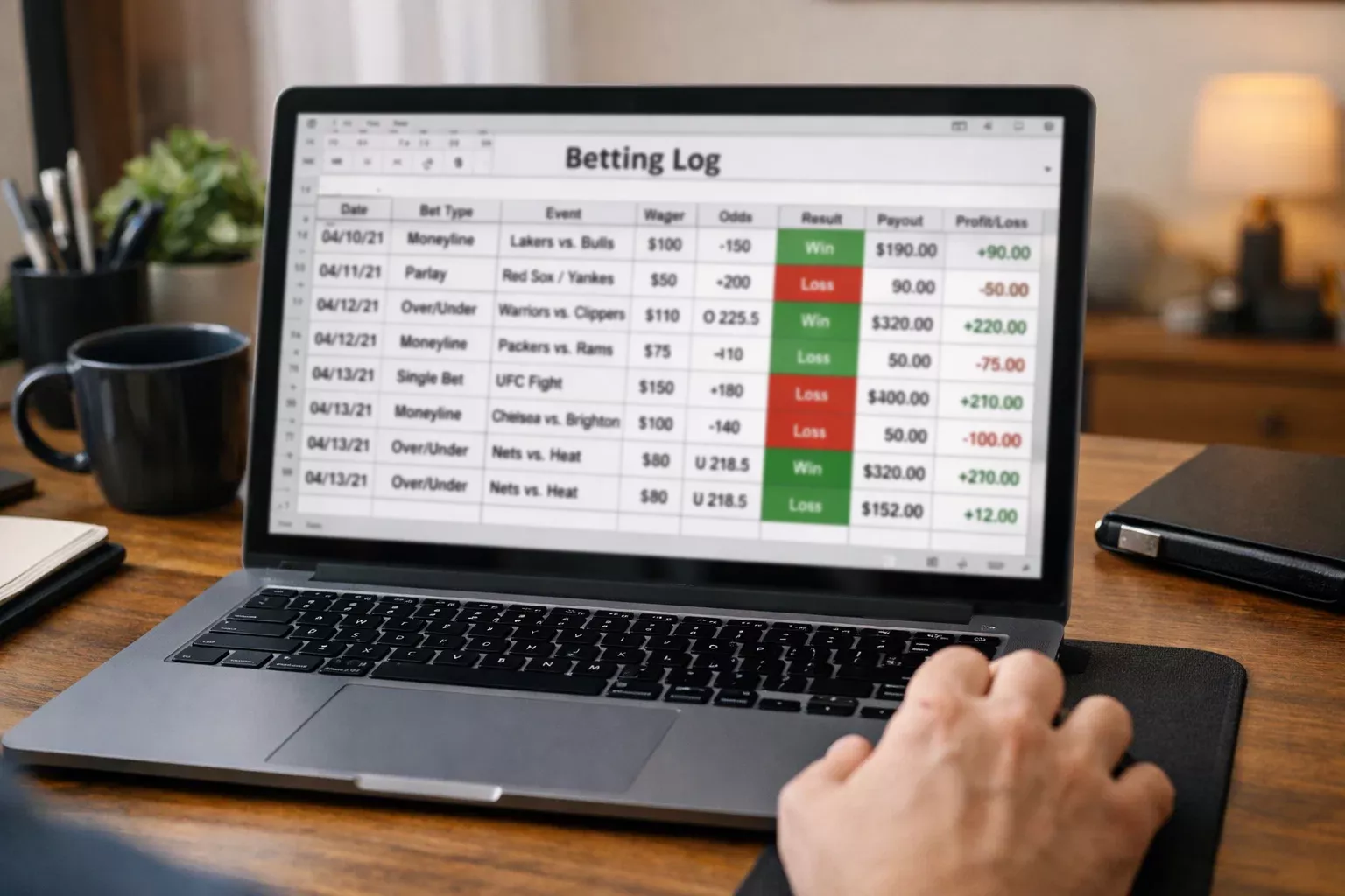 Foglio di calcolo con registro dettagliato delle scommesse