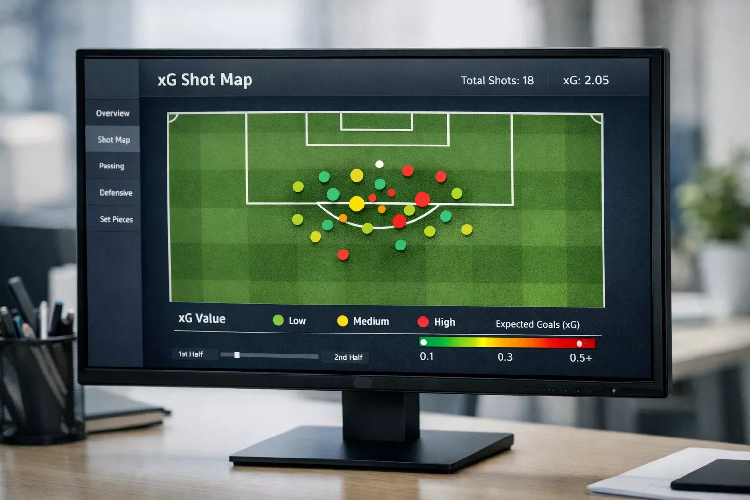 Schermo che mostra mappa Expected Goals di una partita